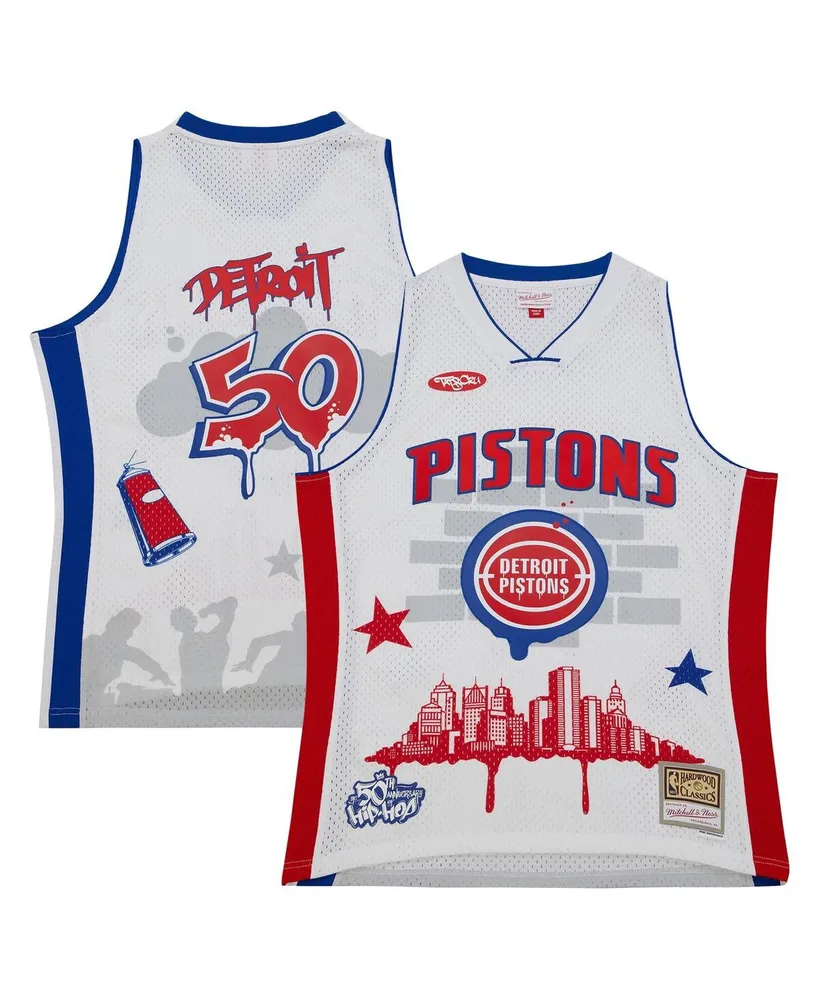 Men's Mitchell & Ness x Tats Cru White Detroit Pistons Hardwood Classics Fashion Jersey