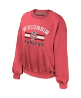 Women's Colosseum Red Wisconsin Badgers Audrey Washed Pullover Sweatshirt