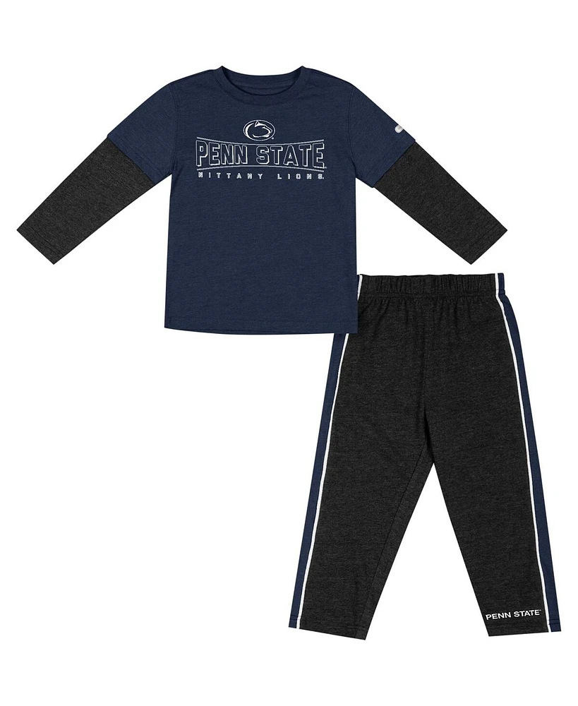 Toddler Boys Colosseum Navy, Black Penn State Nittany Lions Long Sleeve T-shirt and Pants Set