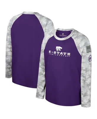 Big Boys Colosseum Purple, Camo Kansas State Wildcats Oht Military-Inspired Appreciation Dark Star Raglan Long Sleeve T-shirt