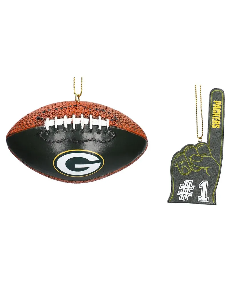 The Memory Company Green Bay Packers Football and Foam Finger Ornament Two-Pack