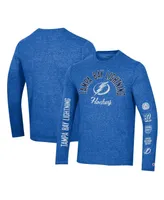 Men's Champion Heather Blue Distressed Tampa Bay Lightning Multi-Logo Tri-Blend Long Sleeve T-shirt