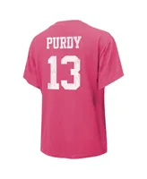 Women's Majestic Threads Brock Purdy Pink Distressed San Francisco 49ers Name and Number T-shirt