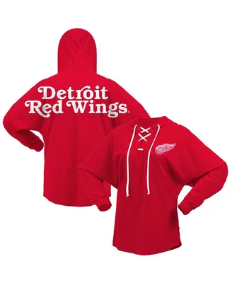 Women's Fanatics Red Detroit Wings Jersey Lace-Up V-Neck Long Sleeve Hoodie T-shirt