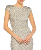 Women's Embellished Crystal Cap Sleeve Column Gown