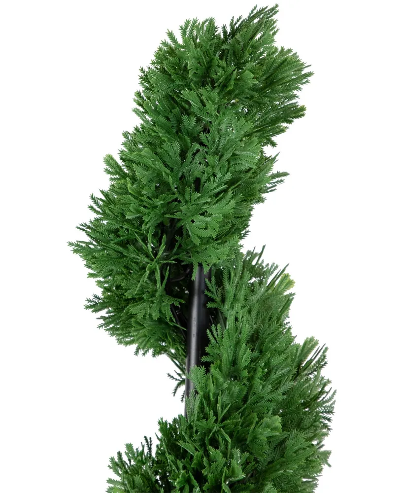 4' Artificial Cedar Spiral Topiary Tree in Black Pot Unlit