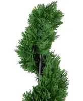 4' Artificial Cedar Spiral Topiary Tree in Black Pot Unlit