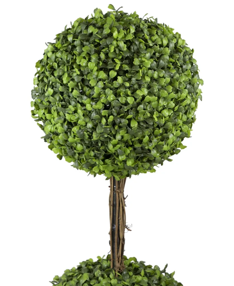 48" Two Tone Double Sphere Artificial Boxwood Topiary Potted Plant