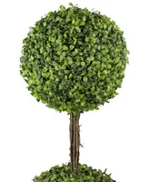 48" Two Tone Double Sphere Artificial Boxwood Topiary Potted Plant