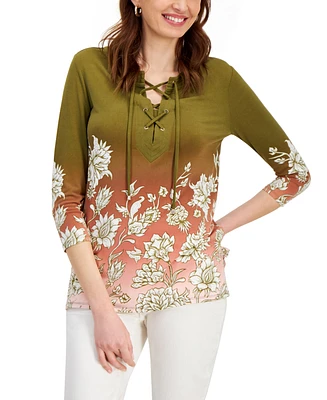 Jm Collection Women's Printed Lace-Up Tunic, Created for Macy's