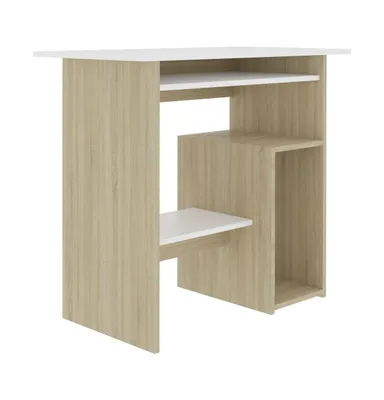 Desk White and Sonoma Oak 31.5"x17.7"x29.1" Engineered Wood