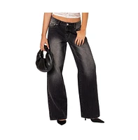 Edikted Womens Magda Low Rise Acid Wash Jeans