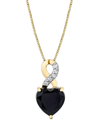 Onyx & Diamond Accent Heart 18" Pendant Necklace in 10k Gold