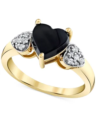 Onyx & Diamond (1/8 ct. t.w.) Heart Ring in 10k Gold