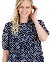 Nautica Jeans Women's Circle-Print Pintuck Short-Sleeve Popover Top