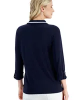 Nautica Jeans Women's Knit Roll-Tab Tipped Shirt