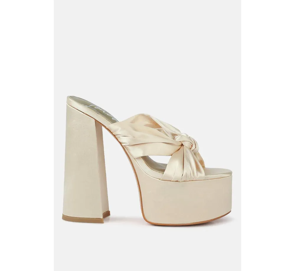 Womens Strobing Knotted Chunky Platform Heels sandals