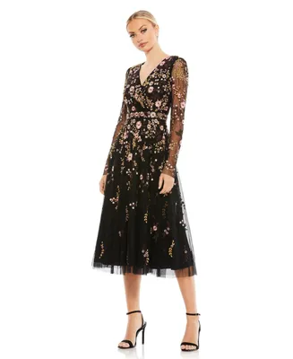 Women's Floral Embroidered A-Line Cocktail Dress