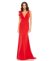 Women's Sleeveless V Neck Bow Detail Mermaid Gown