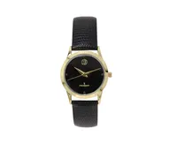 Peugeot Women's Wafer Slim Designer Status Watch Black Dial and Black Leather Strap