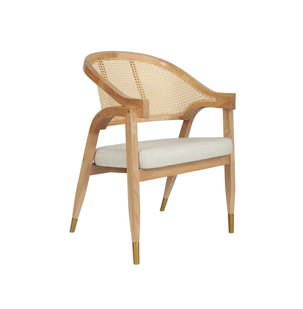 Bronson Cane Rattan Padded Accent Or Dining Chair With Metallic Accented Legs