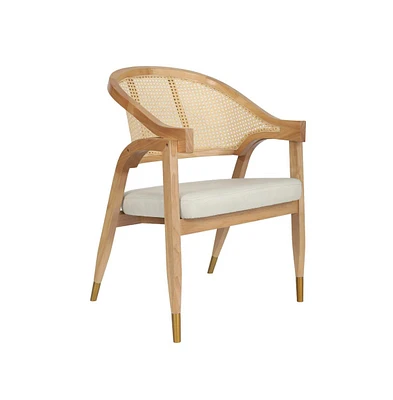 Bronson Cane Rattan Padded Accent Or Dining Chair With Metallic Accented Legs
