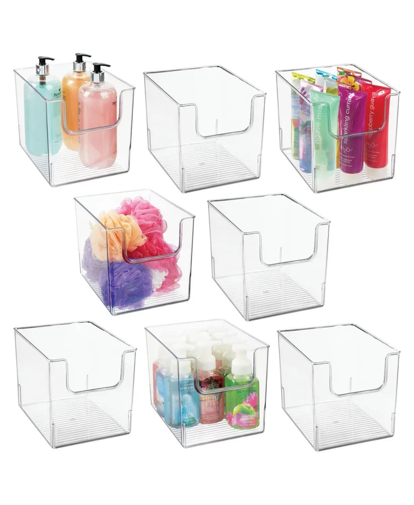 MDesign Plastic Stackable Bathroom Storage Organizer with Drawer, 4 Pack,  Clear