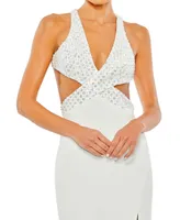 Women's Floral Sequined Criss Cross Bodice Gown