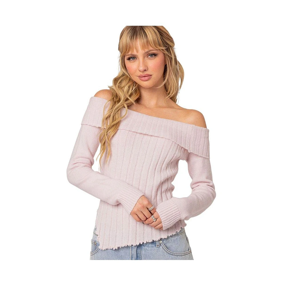 Women's Sonya fold over knit sweater top - Light