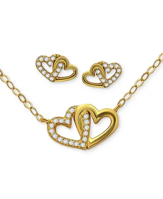 Giani Bernini 2-Pc. Set Cubic Zirconia Double Heart Pendant Necklace & Matching Stud Earrings 18k Gold-Plated Sterling Silver, Created for Macy's