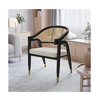 Bronson Cane Rattan Padded Accent Or Dining Chair With Metallic Accented Legs