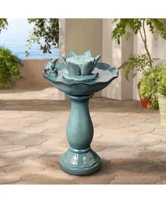 Pleasant Pond Frog Lotus Modern Outdoor Floor Water Bubble Fountain 25 1/4" High Pedestal Bowl for Garden Patio Backyard Deck Home Lawn Porch House Re