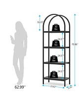 Tribe signs 4-Tier Open Bookshelf, 70.8" Industrial Arched Bookcase Storage Shelves with Metal Frame for Office, Bedroom, Living Room