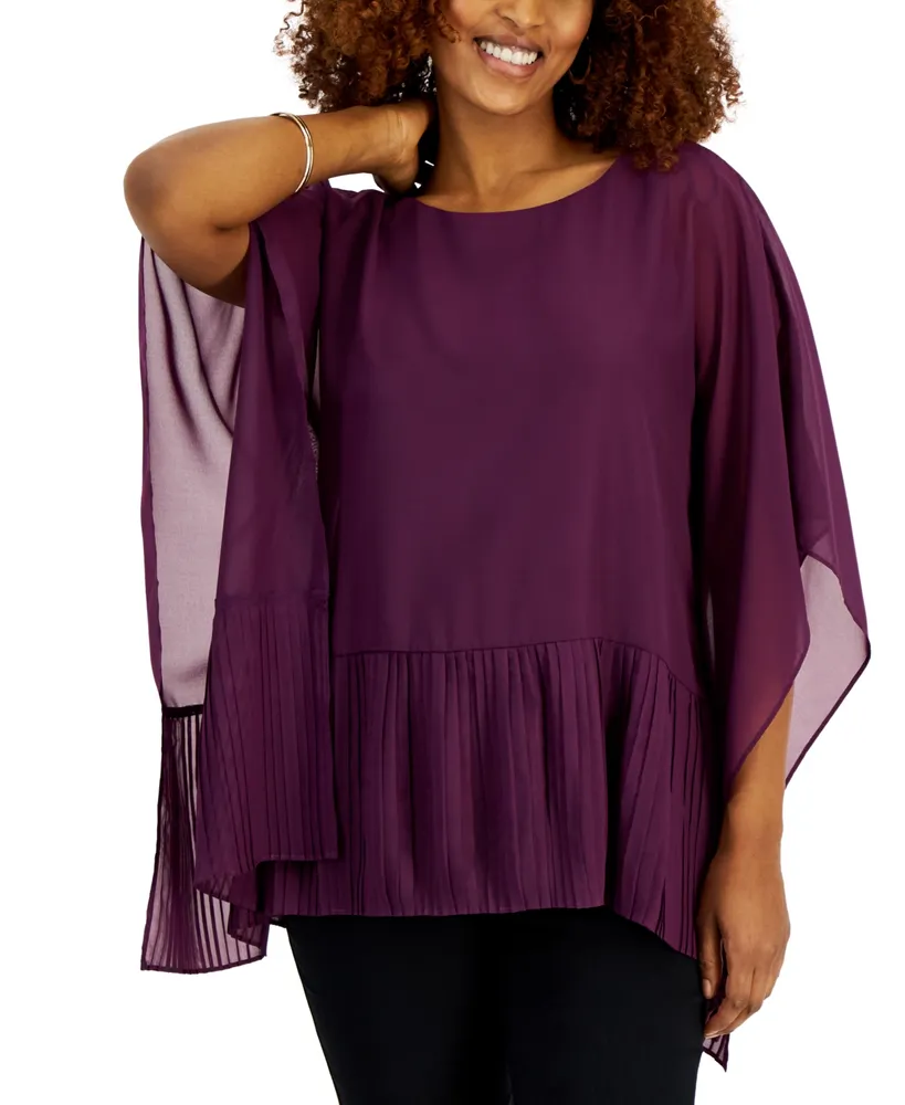 Jm Collection Women's Pleated Poncho-Sleeve Top, Created for Macy's
