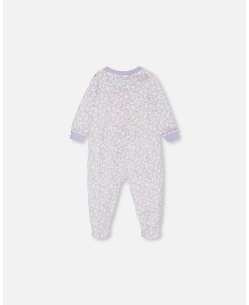 Baby Girl Organic Cotton One Piece Pajama Lilac Printed Little Flowers - Infant