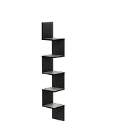 Furinno FR16123GYW-bk 5 Tier Wall Mount Floating Corner Square Shelf, French Oak Grey & Black