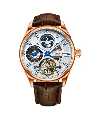 Stuhrling Men's Automatic Self Wind Pink Case, Silver Dial, Brown Leather Strap Watch