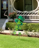 Glitzhome 42" H St. Patrick's Metal Leprechaun Hat Shamrocks Yard Stake