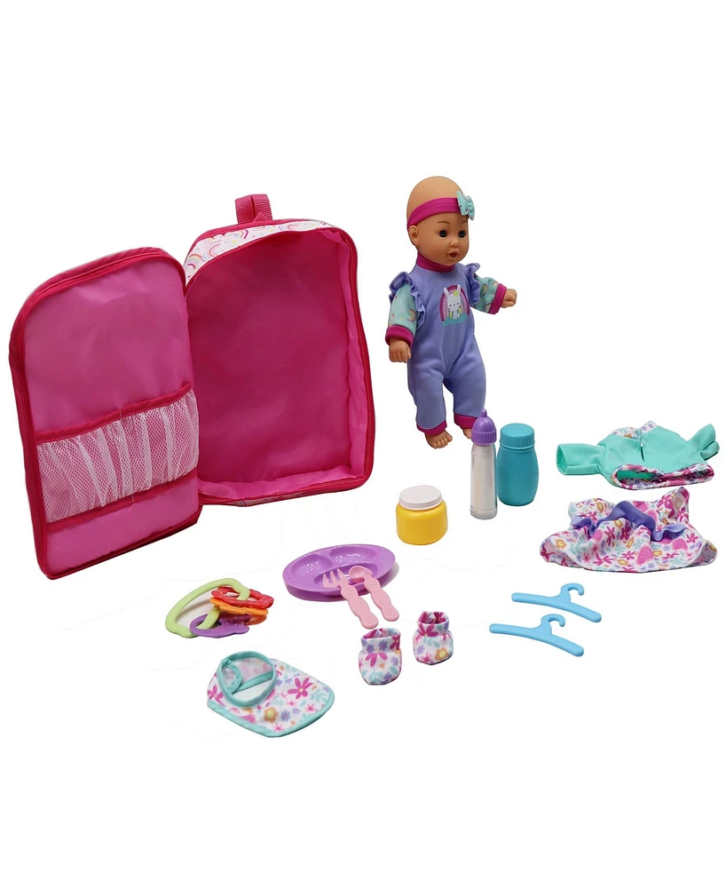 Dream Collection Rainbow Bunny Doll Backpack Set