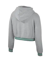 Women's The Wild Collective Heather Gray Distressed Michigan State Spartans Cropped Shimmer Pullover Hoodie