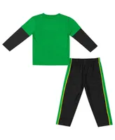 Toddler Boys and Girls Colosseum Green, Black Oregon Ducks Long Sleeve T-shirt Pants Set