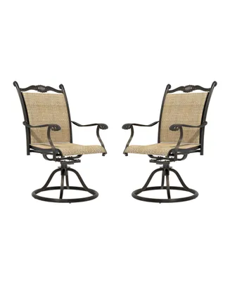 Mondawe Cast Aluminum Outdoor Patio Swivel Dining Chair with Text Ilene Backrest (Set of 2), Brown