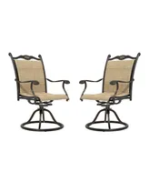 Mondawe Cast Aluminum Outdoor Patio Swivel Dining Chair with Text Ilene Backrest (Set of 2), Brown