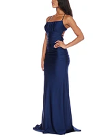 B Darlin Juniors' Square-Neck Ruched Strappy Sleeveless Gown