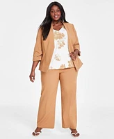 Calvin Klein Plus Size Open Front Jacket Ruffle Sleeve Blouse Wide Leg Pants