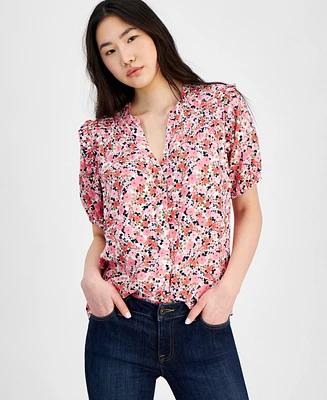 Tommy Hilfiger Women's Smocked Ditsy Floral Blouse