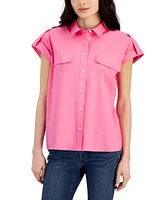 Nautica Jeans Women's Cap-Sleeve Cotton Utility Top