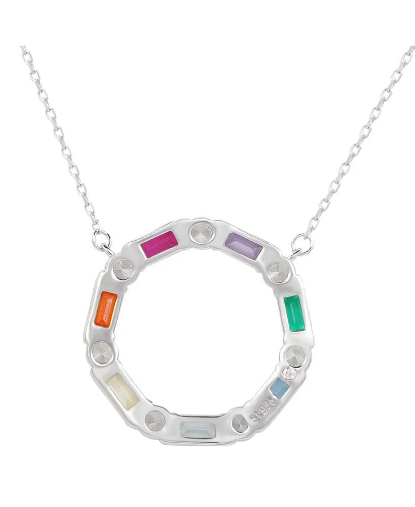 Suzy Levian New York Suzy Levian Sterling Silver Cubic Zirconia Rainbow Alternating Banquette Open Circle Necklace