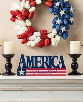 Glitzhome 14" L Patriotic, Americana Wooden America Table Decor