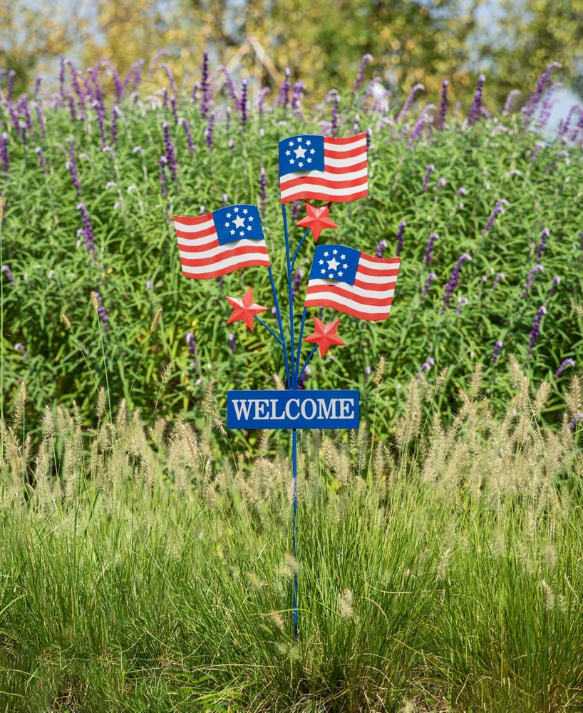 Glitzhome 42" H Patriotic, Americana Metal Flags Yard Stake